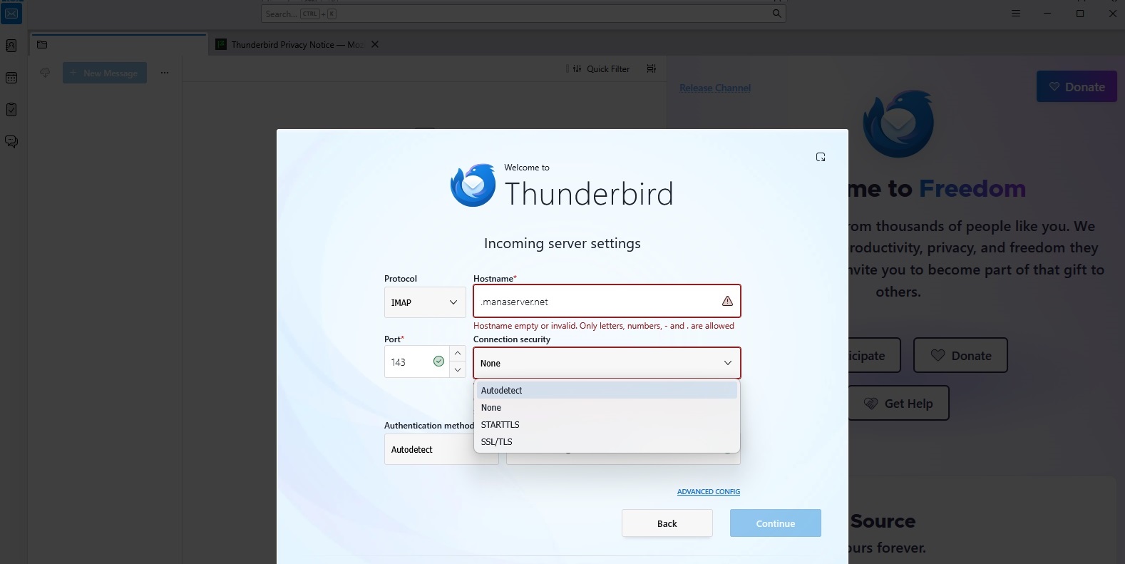 راهنمای کامل تنظیم ایمیل در نرم‌افزار Thunderbird - انتخاب نوع رمزگذاری